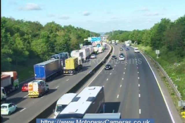 Delays on the anticlockwise M25 between Epping and Waltham Abbey, May 24, 2024 Picture: Motorwaycameras.co.uk 