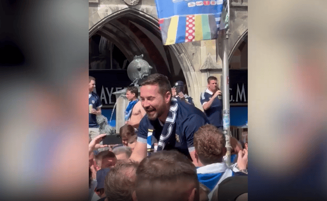 Martin Compston spotted with Scottish fans at Euro 2024. Photo: SWNS